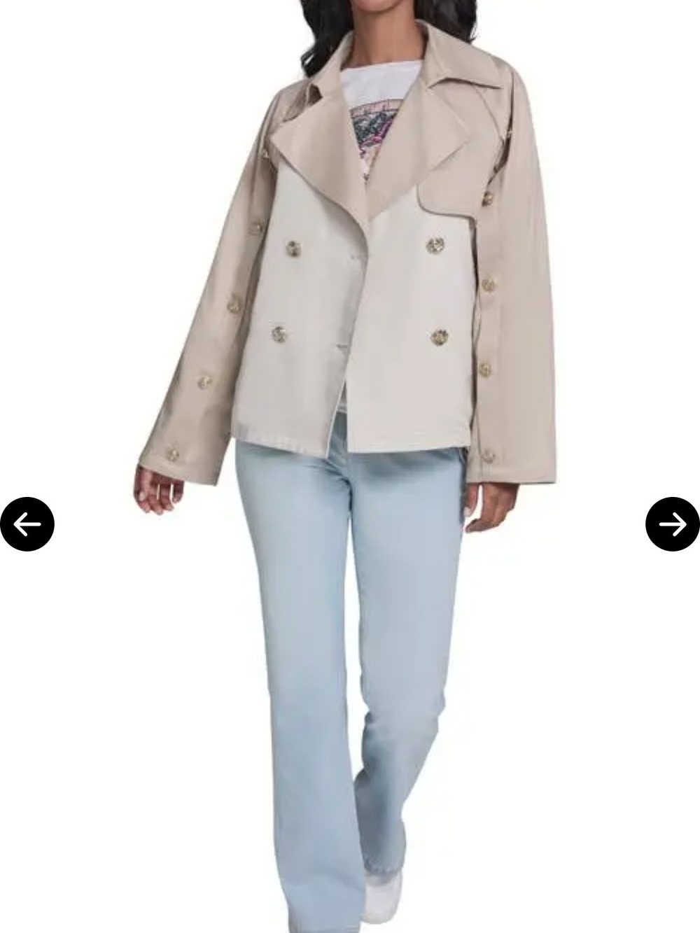Karl Lagerfeld Double-Breasted Short Pea/Trench Coat in 2 Tone Beige And Tan NWT